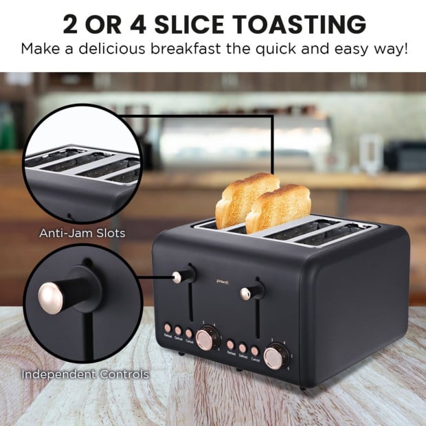 Pronti 4 Slice Toaster Rose Trim Collection - Black Image 4