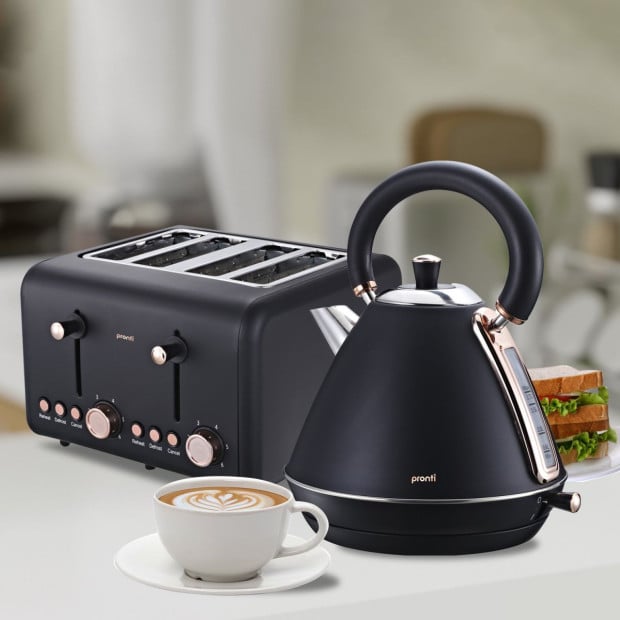 Pronti 4 Slice Toaster Rose Trim Collection - Black Image 8