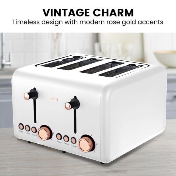 Pronti 4 Slice Toaster Rose Trim Collection - White Image 3