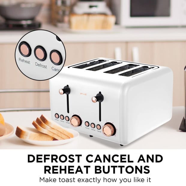 Pronti 4 Slice Toaster Rose Trim Collection - White Image 5