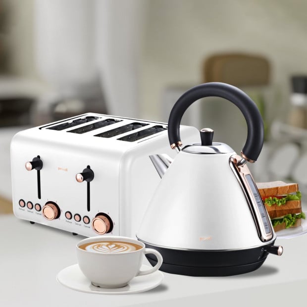 Pronti 4 Slice Toaster Rose Trim Collection - White Image 8