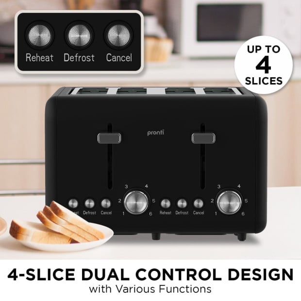 Pronti Silver Noir Collection 4 Slice Toaster with Dual Controls Image 5