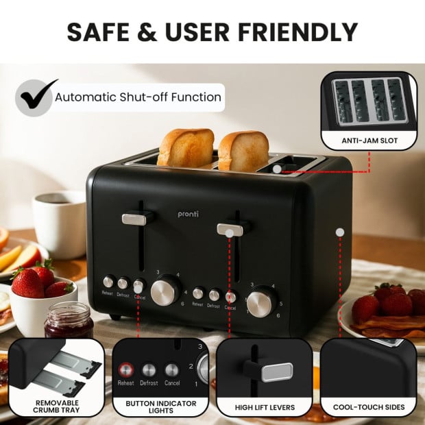 Pronti Silver Noir Collection 4 Slice Toaster with Dual Controls Image 9