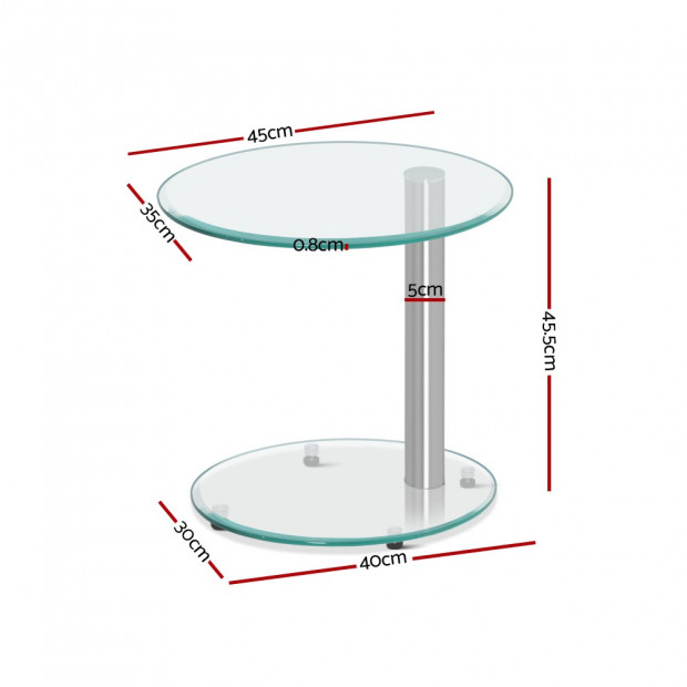 Side Coffee Table Bedside Furniture Oval Tempered Glass Top 2 Tier Image 2