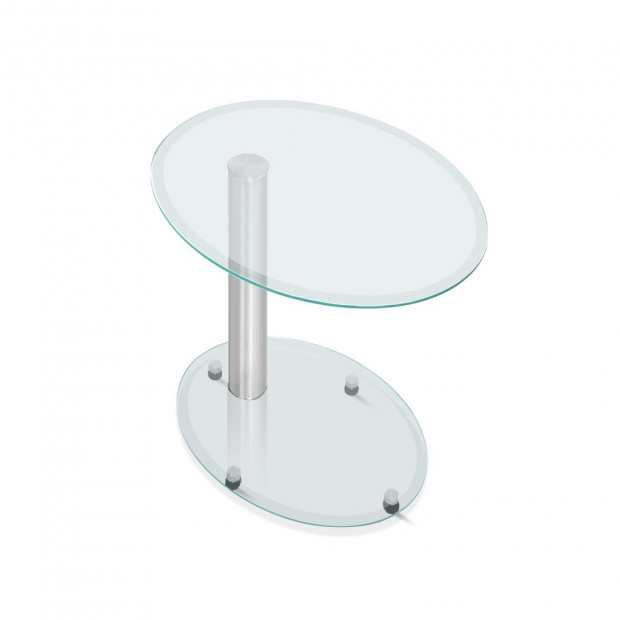 Side Coffee Table Bedside Furniture Oval Tempered Glass Top 2 Tier Image 3