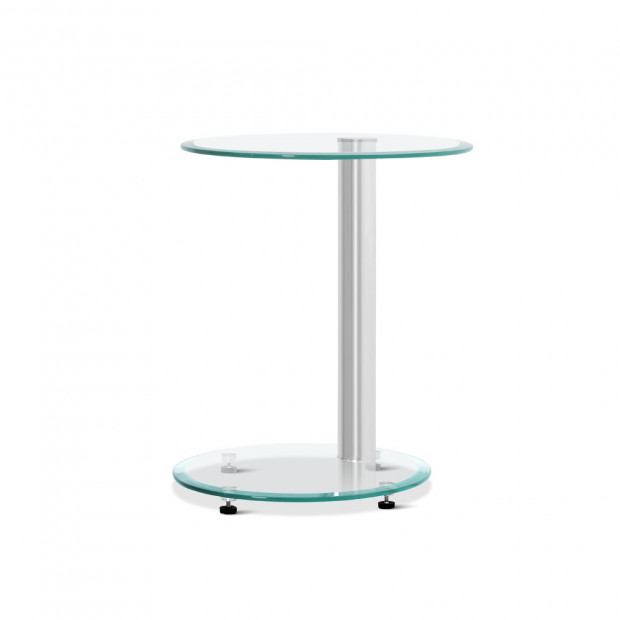 Side Coffee Table Bedside Furniture Oval Tempered Glass Top 2 Tier Image 5
