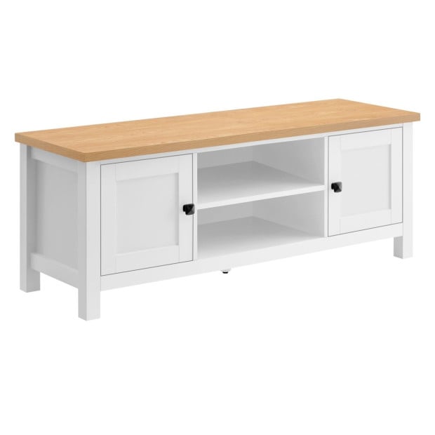 Sarantino Gio TV Stand Cabinet Cupboard in White and Natural Wood Finish Image 2