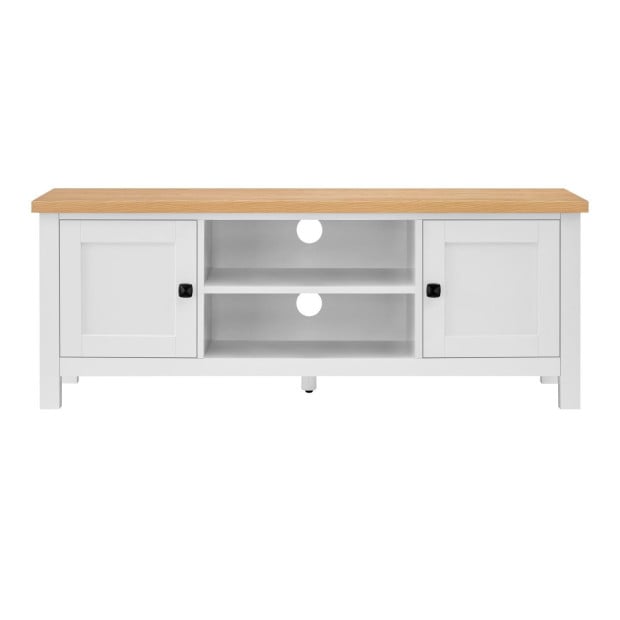 Sarantino Gio TV Stand Cabinet Cupboard in White and Natural Wood Finish Image 3
