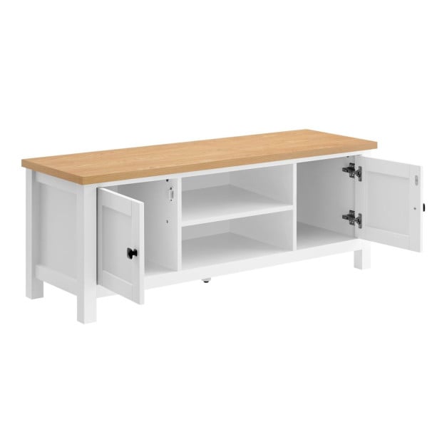 Sarantino Gio TV Stand Cabinet Cupboard in White and Natural Wood Finish Image 5