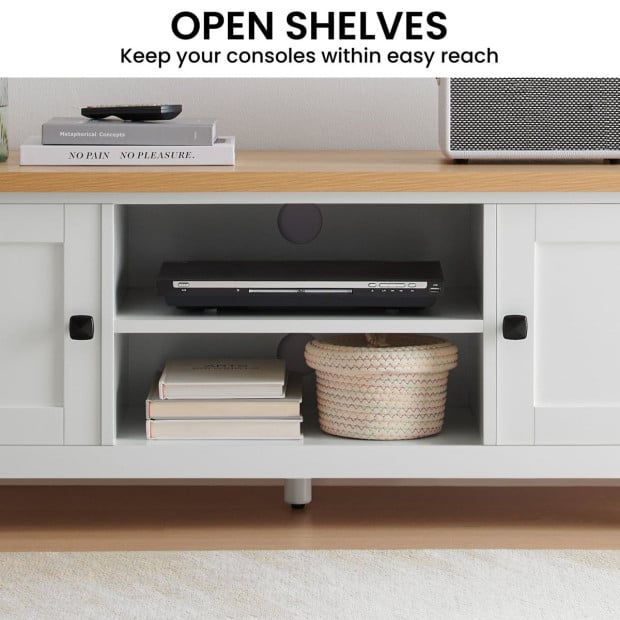 Sarantino Gio TV Stand Cabinet Cupboard in White and Natural Wood Finish Image 9