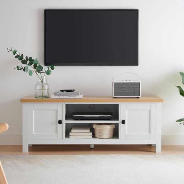 Sarantino Gio TV Stand Cabinet Cupboard in White and Natural Wood Finish Image 10