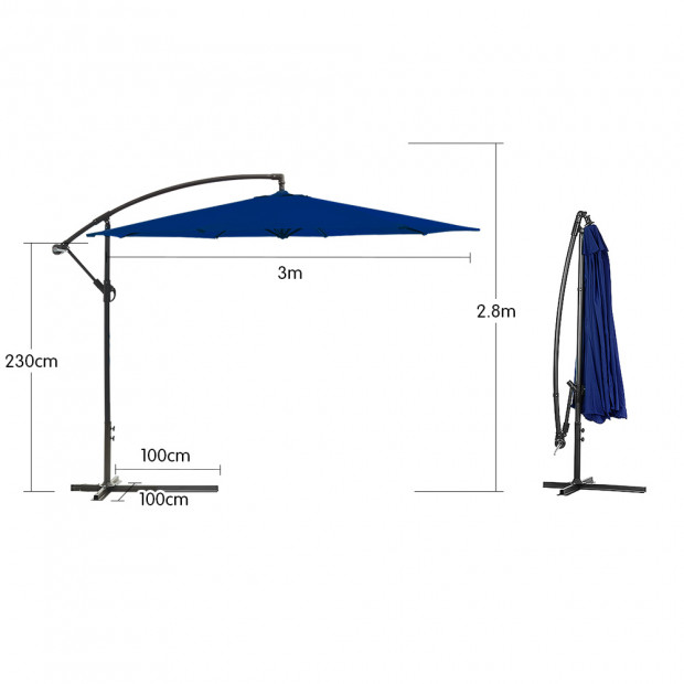 3m Cantilever Market Umbrella - Blue Image 2