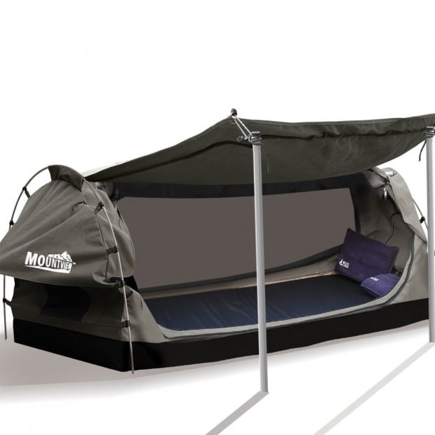 Double Swag Camping Swags Canvas Dome Tent Free Standing Khaki