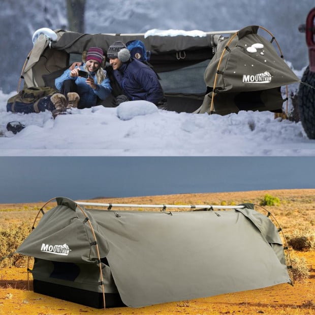 Double Swag Camping Swags Canvas Dome Tent Free Standing Khaki Image 5