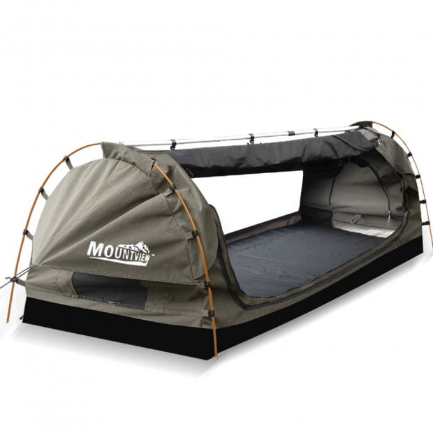 Double Swag Camping Swags Canvas Dome Tent Free Standing Khaki Image 2