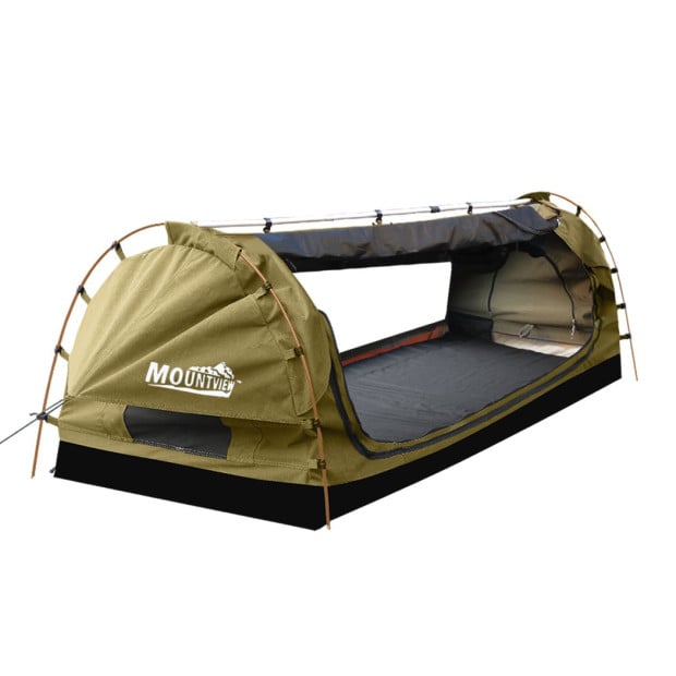 King Single Swag Camping Swags Canvas Dome Tent Free Standing Khaki