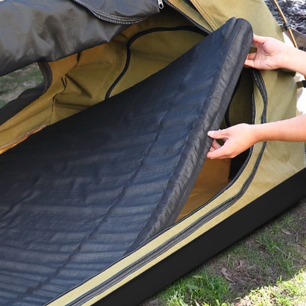 King Single Swag Camping Swags Canvas Dome Tent Free Standing Khaki Image 4
