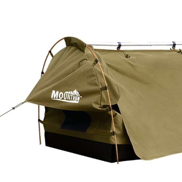 King Single Swag Camping Swags Canvas Dome Tent Free Standing Khaki Image 6