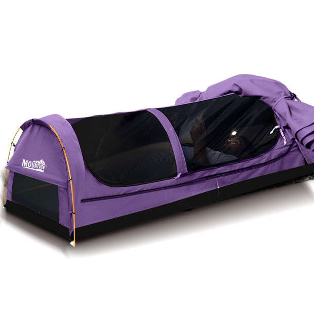 Mountview King Single Swag Camping Swags Canvas Dome Tent  Purple Image 2