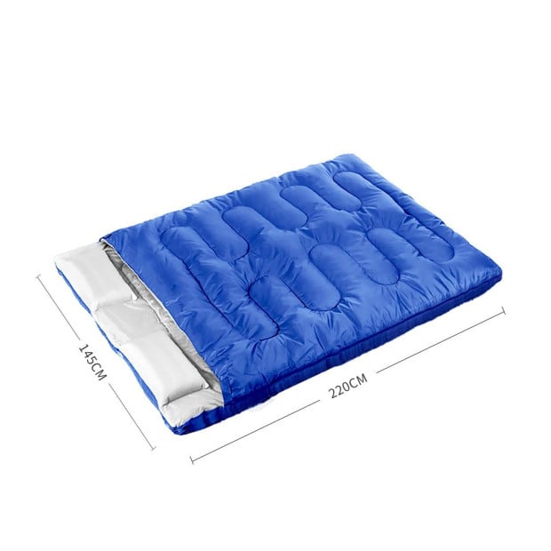Sleeping Bag Double Outdoor Camping Thermal Hiking 220 x 145cm Blue Image 3