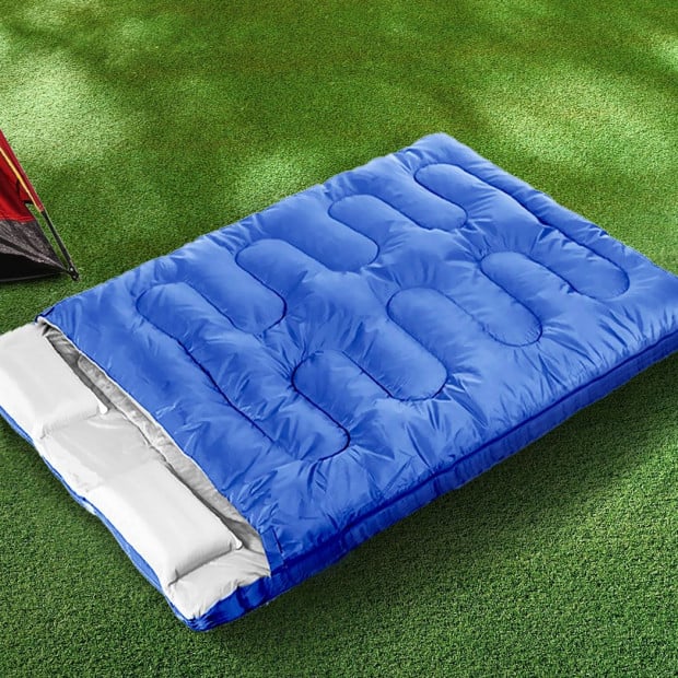 Sleeping Bag Double Outdoor Camping Thermal Hiking 220 x 145cm Blue Image 7