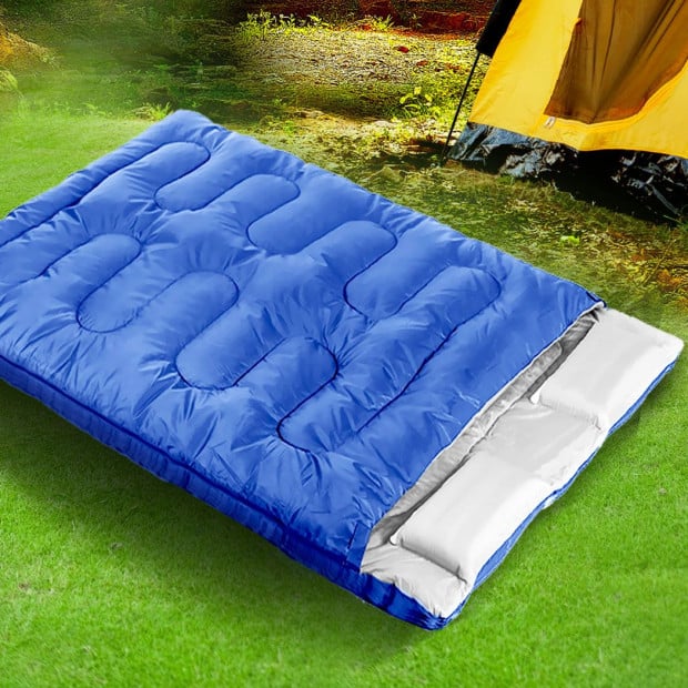 Sleeping Bag Double Outdoor Camping Thermal Hiking 220 x 145cm Blue Image 8