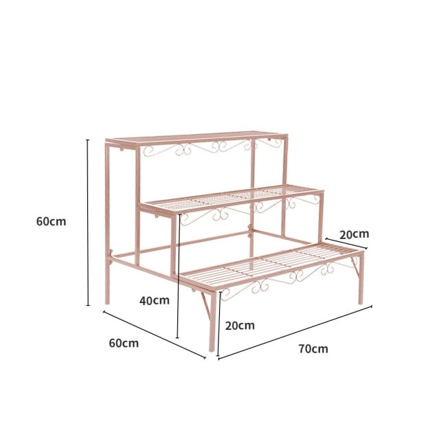 Plant Stand 3 Tier Rectangle Metal Flower Planter Shelf Rose Gold Image 3
