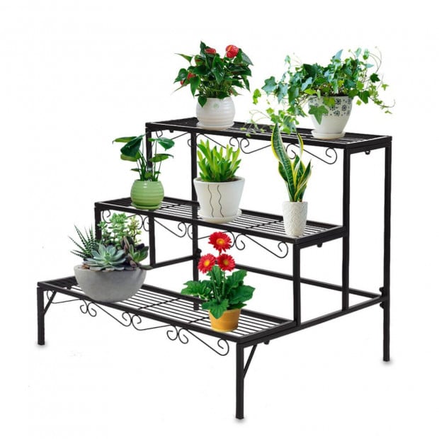 2x Outdoor Indoor Plant Stand Garden Metal 3 Tier Planter Shelf