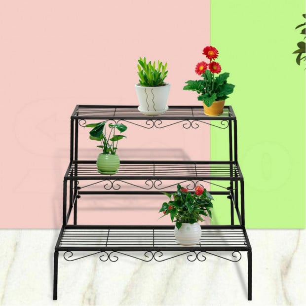 Plant Stands Outdoor Indoor Metal Black Flower Pot 3 Garden Corner Shelf Image 2
