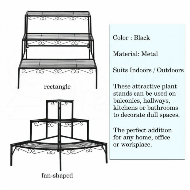 Plant Stands Outdoor Indoor Metal Black Flower Pot 3 Garden Corner Shelf Image 5