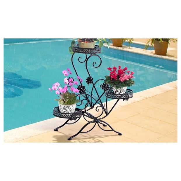 Metal Outdoor Indoor Pot Plant Stand Garden Decor Flower Rack Black Image 2
