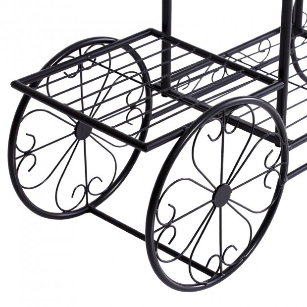 Metal Plant Stand With 6 Plant Pots Space With 4 Wheels Black Colour Image 5