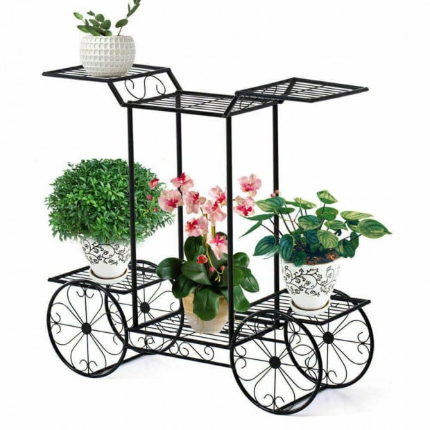 2x Plant Stand Outdoor Indoor Pot Garden Decor Flower Rack  4Wheeler