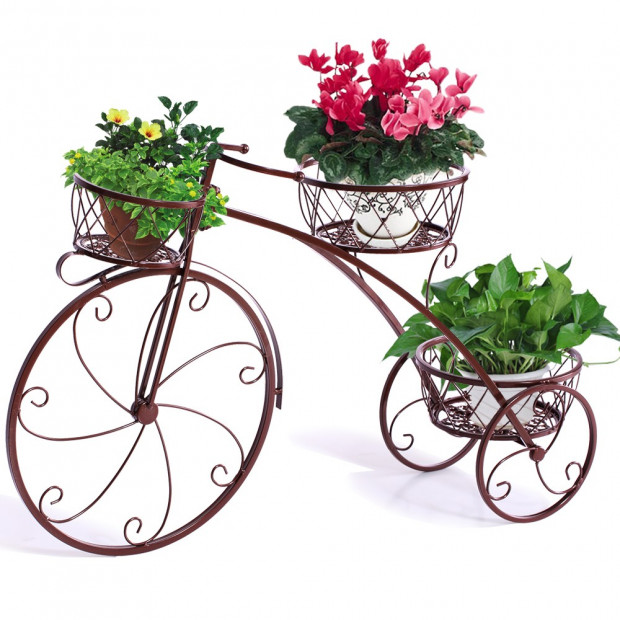 Bicycle Shape Metal Plant Stand With 3 Plant Pots Space Bronze Colour Image 3