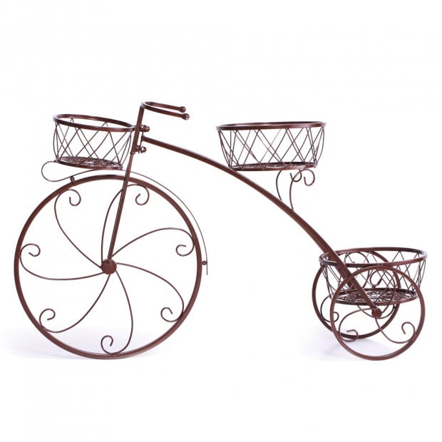 Bicycle Shape Metal Plant Stand With 3 Plant Pots Space Bronze Colour Image 4