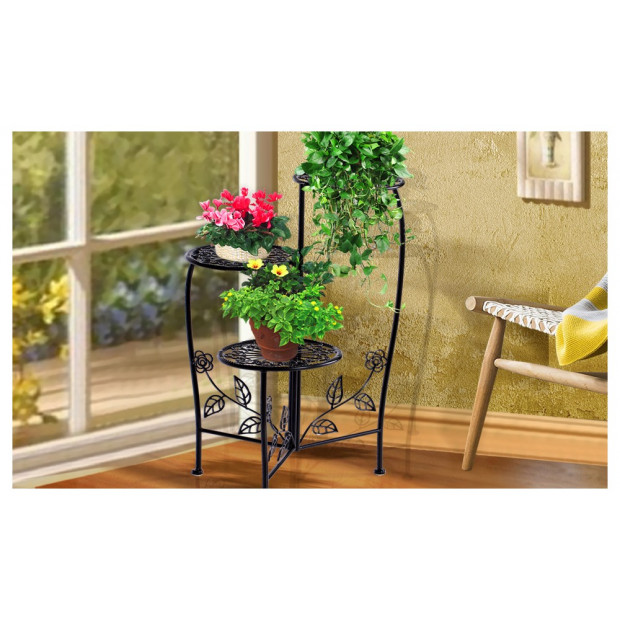 Metal Outdoor Indoor Pot Plant Stand Garden Flower Rack Black Image 2