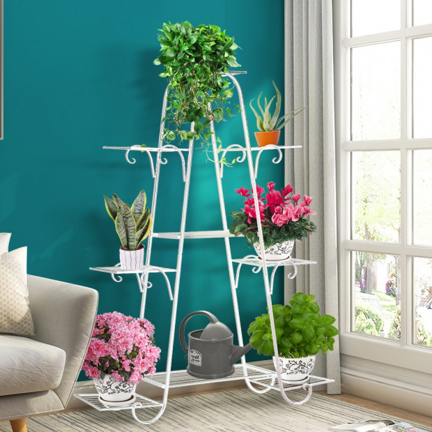 Flower Plant Stand Multi Tier Metal White Colour Image 2