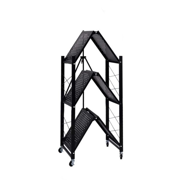 Foldable Storage Shelf Display Rack Bookcase Wheel Collapsible Image 2