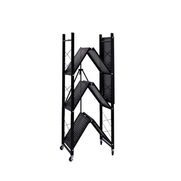 Foldable Storage Shelf Display Rack Bookshelf Wheel Collapsible Image 2