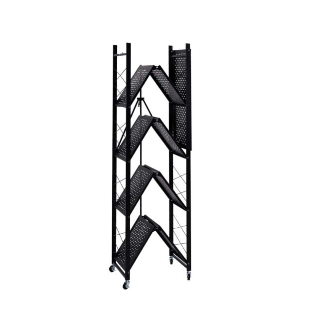 Foldable Storage Shelf Display Rack Bookshelf Wheel Collapsible Image 2