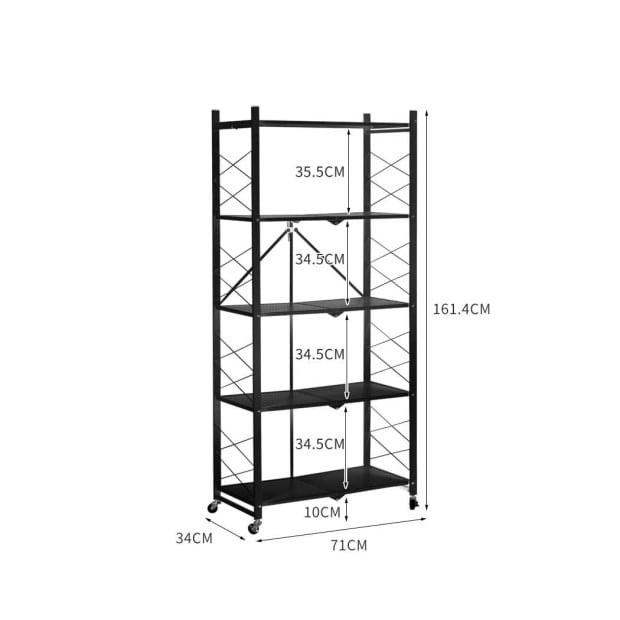 Foldable Storage Shelf Display Rack Bookshelf Wheel Collapsible Image 3