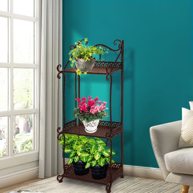 Plant Stand 3 Tier Outdoor Indoor Metal Flower Pot Rack Shelf Bronze Image 7