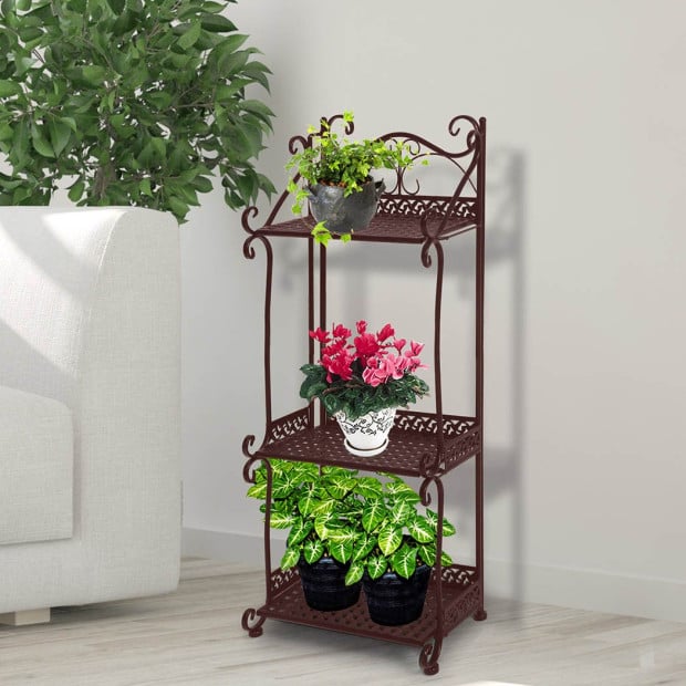 Plant Stand 3 Tier Outdoor Indoor Metal Flower Pot Rack Shelf Bronze Image 8