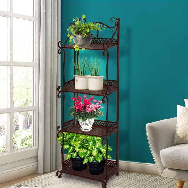 Plant Stand 4 Tiers Outdoor Indoor Metal Flower Pots Rack Shelf Bronze Image 7
