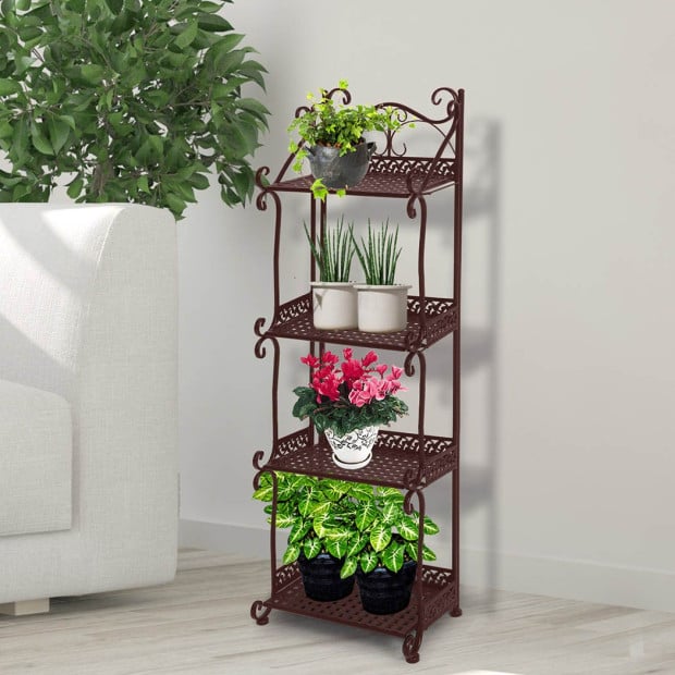 Plant Stand 4 Tiers Outdoor Indoor Metal Flower Pots Rack Shelf Bronze Image 8