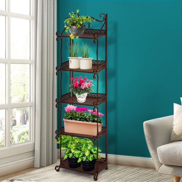 110cm Plant Stand 5 Tiers Metal Flower Pots Rack Garden Shelf Bronze Image 7
