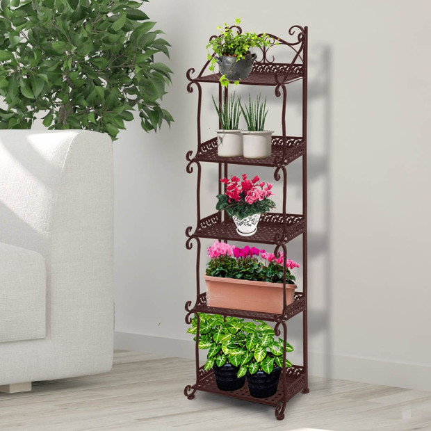 110cm Plant Stand 5 Tiers Metal Flower Pots Rack Garden Shelf Bronze Image 8