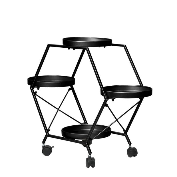 Plant Stand Metal Outdoor Indoor Garden Decor Flower Pot Rack Wheels Image 2