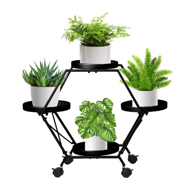 Plant Stand Metal Outdoor Indoor Garden Decor Flower Pot Rack Wheels