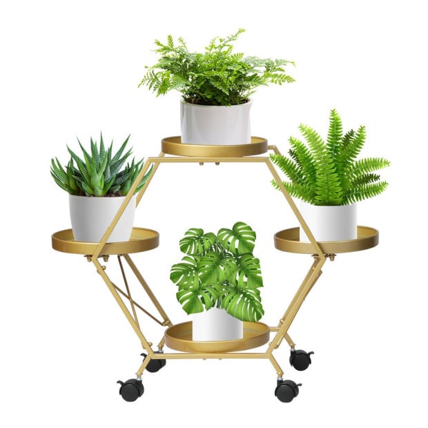 Plant Stand Metal Outdoor Indoor Garden Decor Flower Pot Rack Wheels